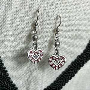 Brighton Sweet Hearts Earrings Dangle Red Enamel Clear Crystals Silver Plated